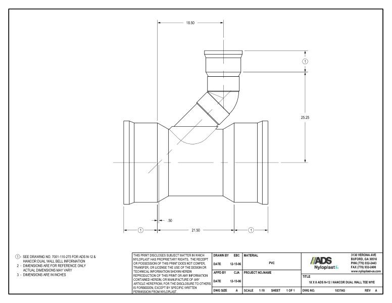 18 x 8 N-12 Dual Wall Tee Wye Nyloplast Detail