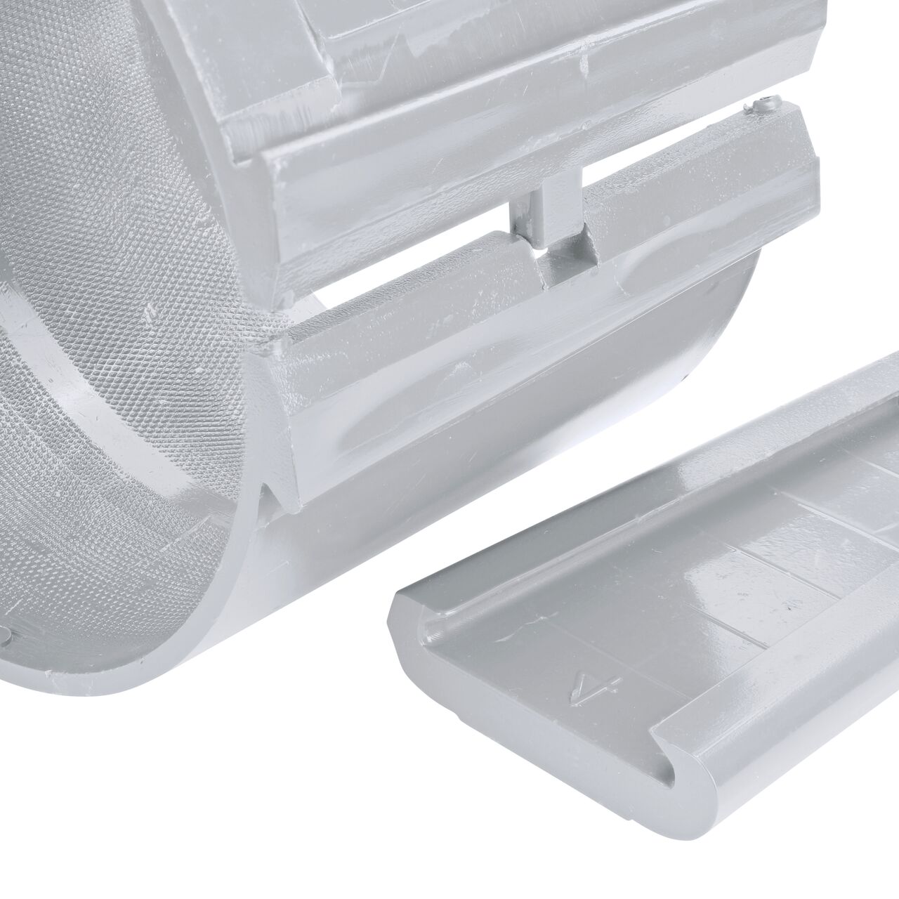 Closeup view of the patented wedge which unconnects on the 6 in. NDS Flo-Tap™ Rigid PVC saddle with 1-1/2 in. socket or 2 in. spigot for easy installation (NDS 3260)