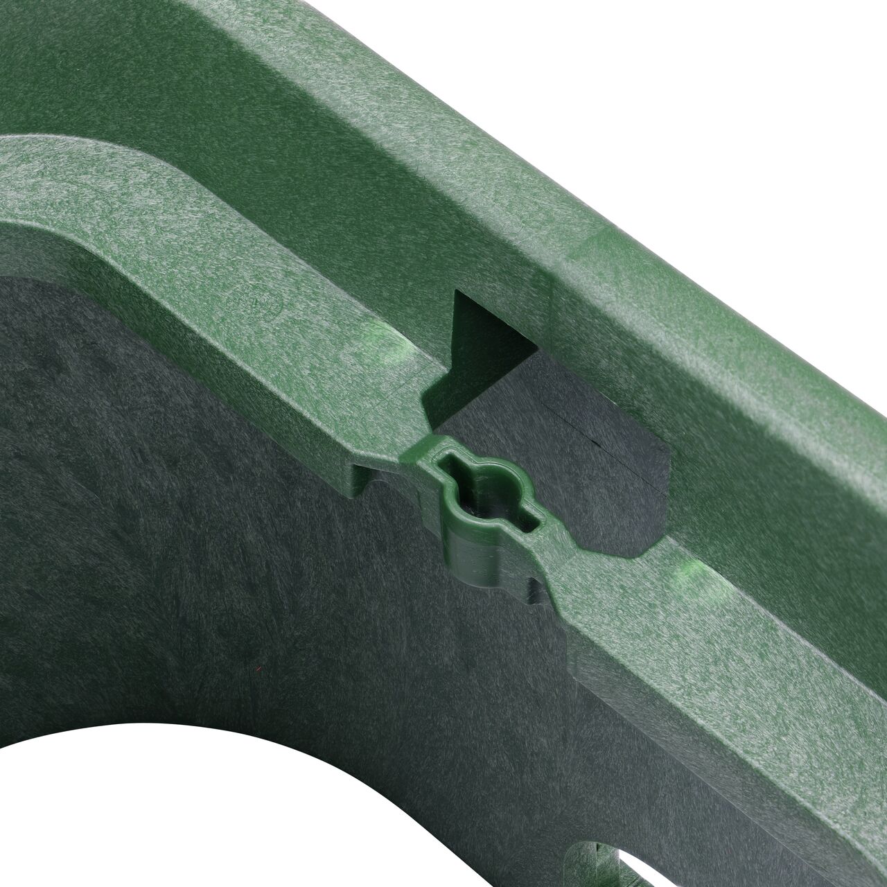 Closeup view on the bolt hole on the NDS Green plastic 14 X 19 in. Rectangular Standard Series Valve Box (NDS 114B)