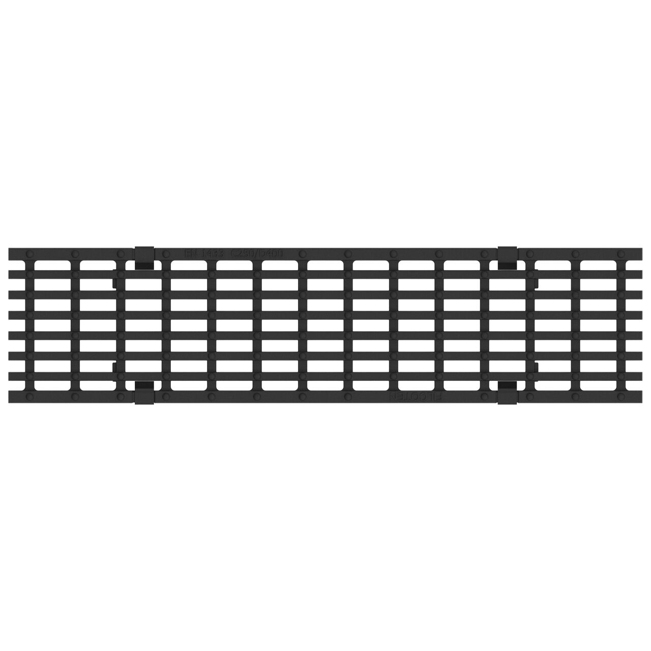 Full top down view of the class D bar design ductile iron BG-FILCOTEN® 100 Trench Drain Grate (NDS 17010110)