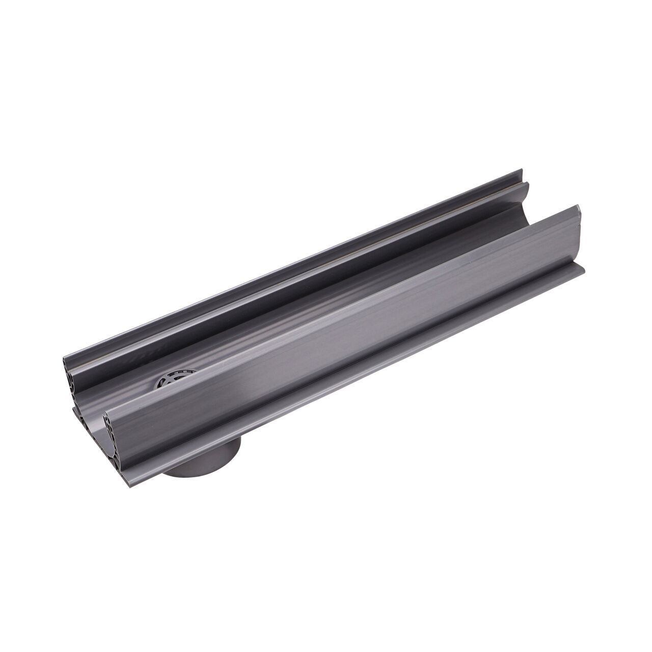 NDS Spee-D® Channel Drain with Bottom Outlet (NDS 234) installed with the NDS Spee-D® Channel Drain (NDS 400) and Spee-D® Channel Drain Grates (NDS 241-1) which collects and conveys stormwater away for proper release downstream