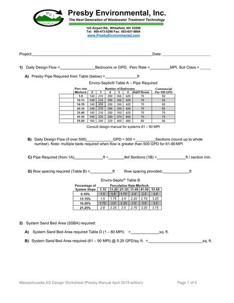 Massachusetts Enviro-Septic Design Worksheet