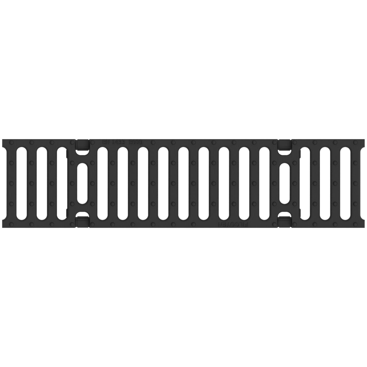 Full top down view of the class E slotted ductile iron BG-FILCOTEN® 100 Trench Drain Grate (NDS 17010105)