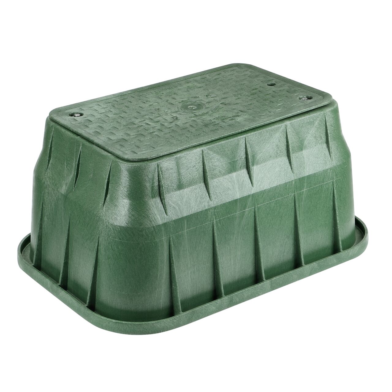 The NDS 13 in. X 24 in. Rectangular Pro-Spec® Series Valve Box and Cover with bolt is a 15 in. high Green Box and Green Cover with Telecom markings on the Overlapping lid (NDS 322BCBT) and protects underground irrigation and sprinkler system components and keeps them out of sight