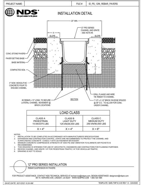 NDS 12 in. Pro Series™ Channel Drains & Grates Pavers Installation Details