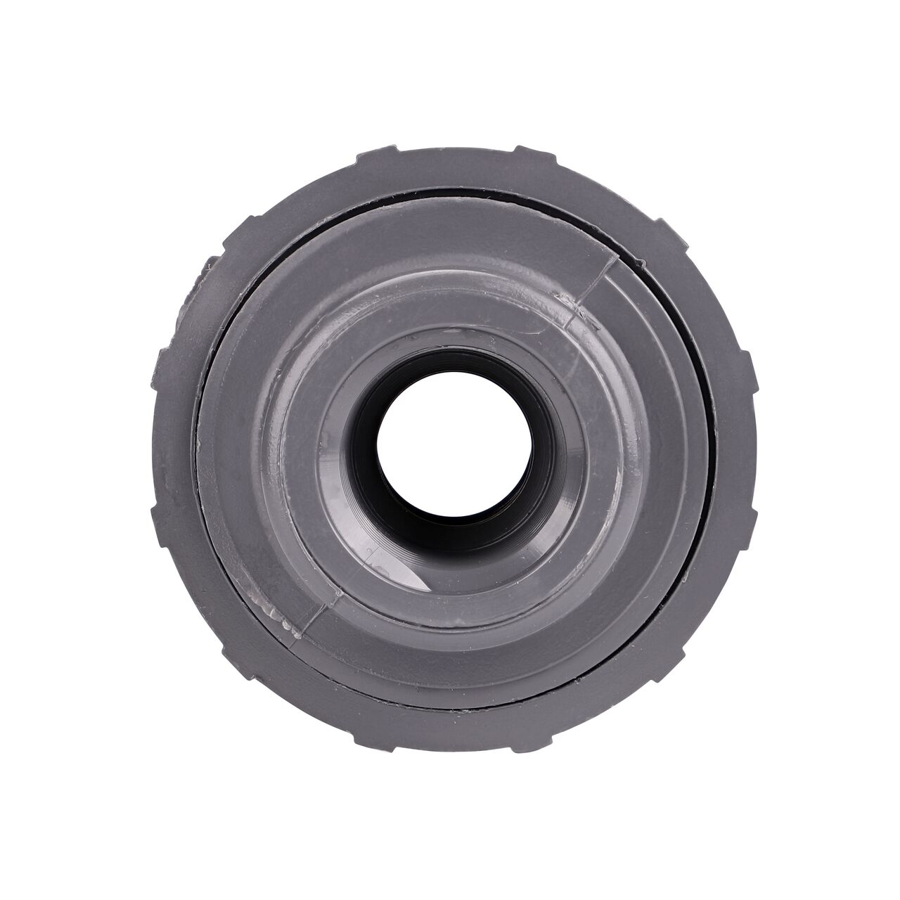 The inside of the threaded NDS 1/2 in. PVC Union which allows water to flow through while preventing leaks and made of durable PVC plastic (NDS U-0500-T)