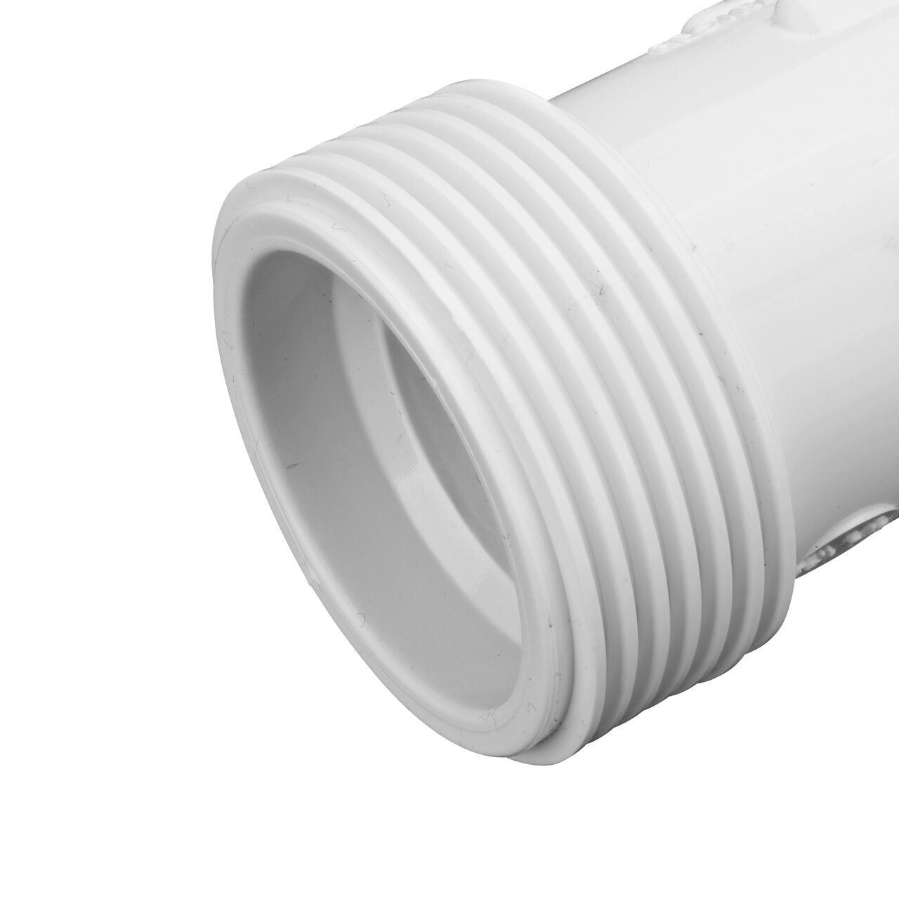 Closeup view of the NDS IPS UC Compression Coupling showing the end with the adjustable nut removed and once installed provides a leak resistant connection (NDS CPC-0750)
