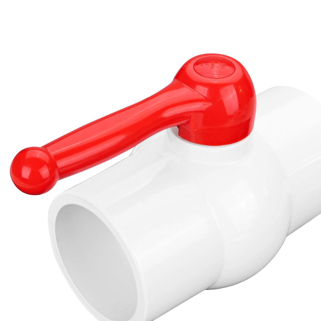 Closeup of the NDS CTS Ball Valve showing the handle that rotates two ways to control water flow (NDS E1310-30)