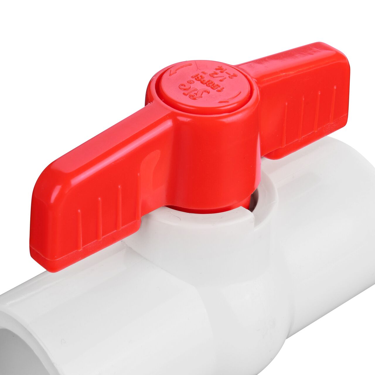 Closeup of the NDS CTS Ball Valve showing the handle that rotates two ways to control water flow (NDS E1310-05)