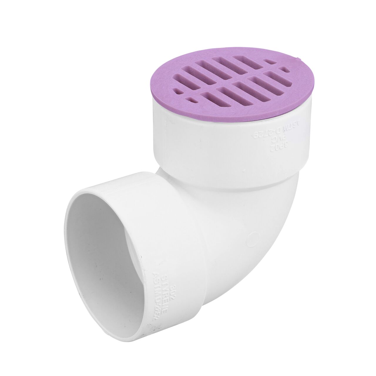 NDS 3 in. Round Grate installed on 3 in. Sewer and Drain Fitting, or Elbow (NDS 16P)