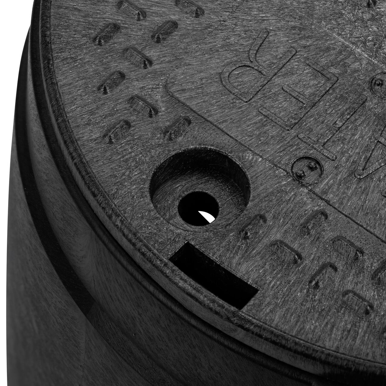 The valve box lid and Universal Locking Mechanism (ULM) bolt securely in place on the NDS 10 in. Round Standard Series Black Box and Black Water Cover (NDS 111BCBW) keeping components protected against the elements, foot traffic, lawn care equipment, and potential vandalism while keeping them out of sight