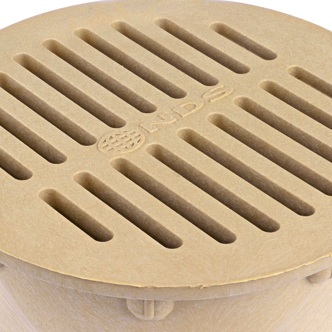 Closeup view of the NDS 6 in. Round Grate, made of Sand Plastic (NDS 60S, NDS H60S)