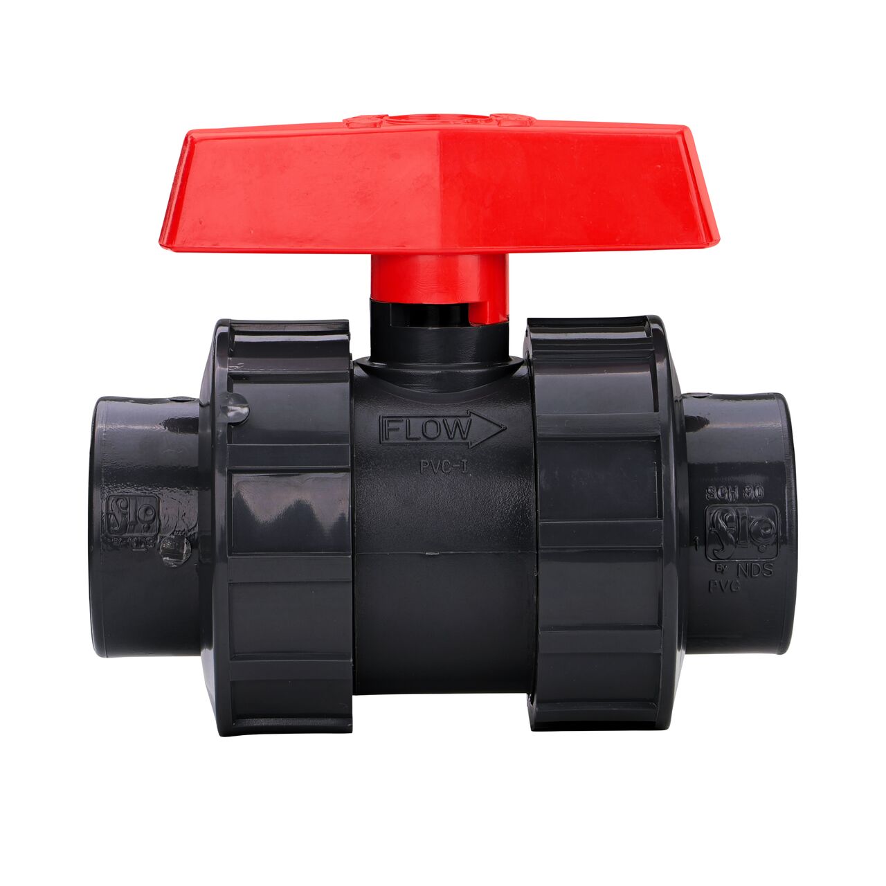 1-1/2 in. PVC Slip & Threaded True Union Ball Valve (NDS BTU-1500-E) includes both slip and threaded connector valve ends that can be unscrewed to remove valve from pipe line for maintenance