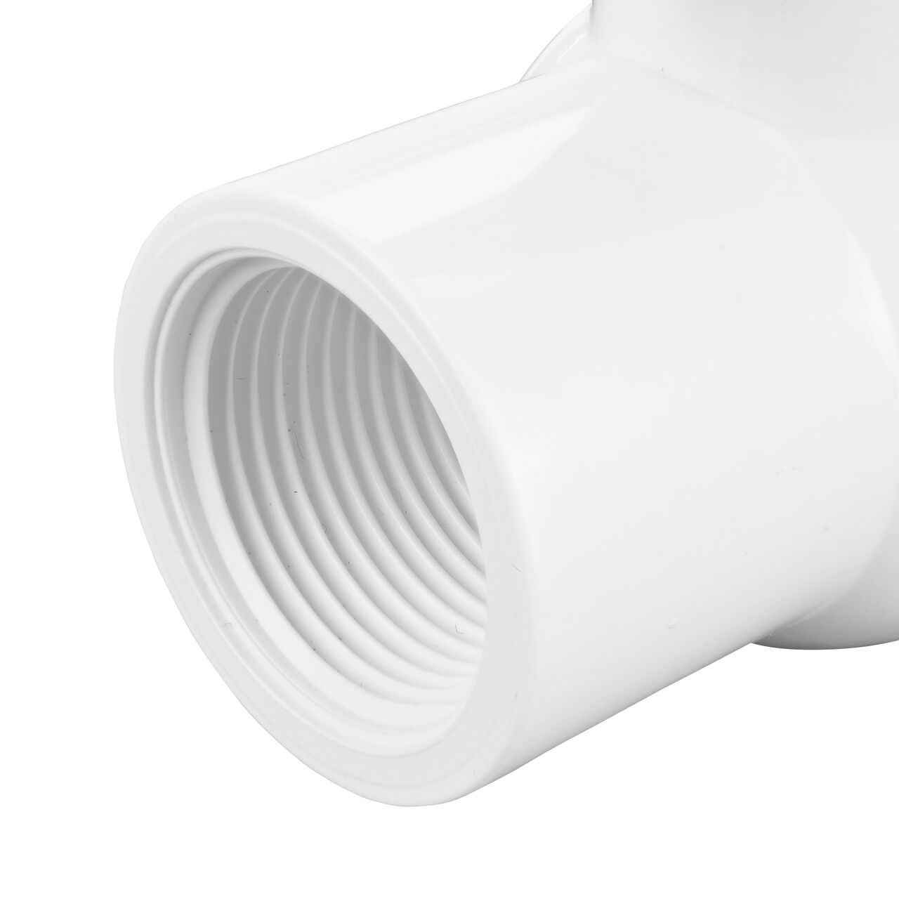 Closeup of the NDS IPS Ball Valve showing the stem that is made of durable PVC material (NDS E1320-10)