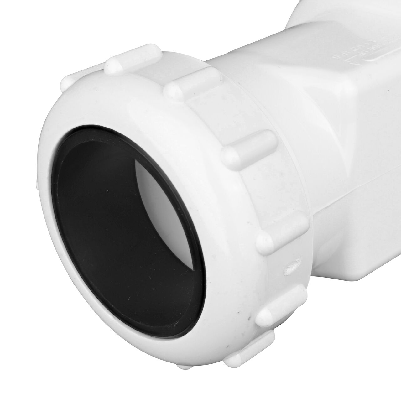 Closeup of the 1-1/2 in. outlet end of the NDS PVC Sump Pump Swing Check Valve (NDS 1400-15)