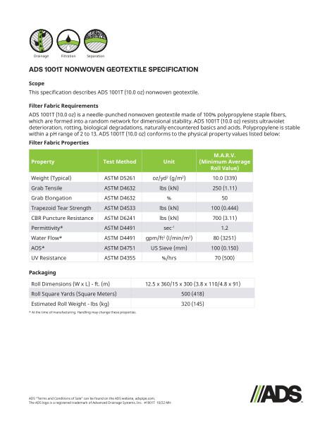 1001T Non-Woven Geosynthetic Specification