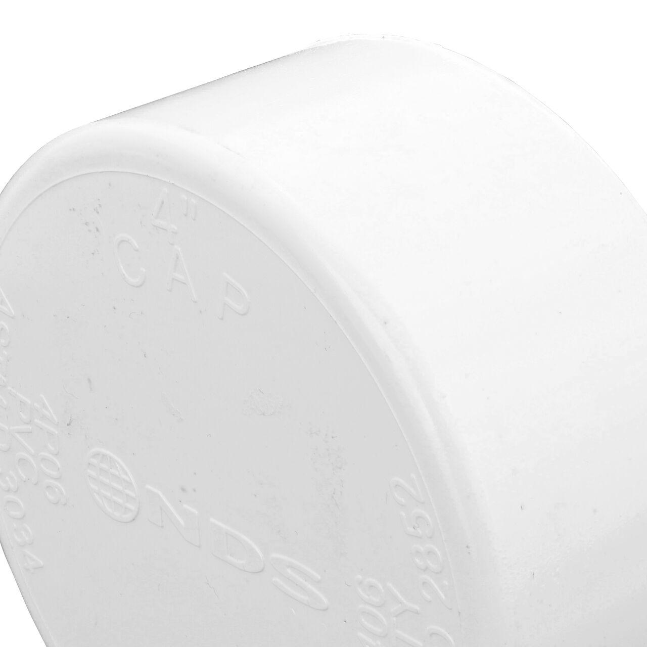 Closeup of the Drain Cap end of the NDS 4 in. PVC Sewer and Drain cap  (NDS 4P06*, NDS 4P06, NDS 406)