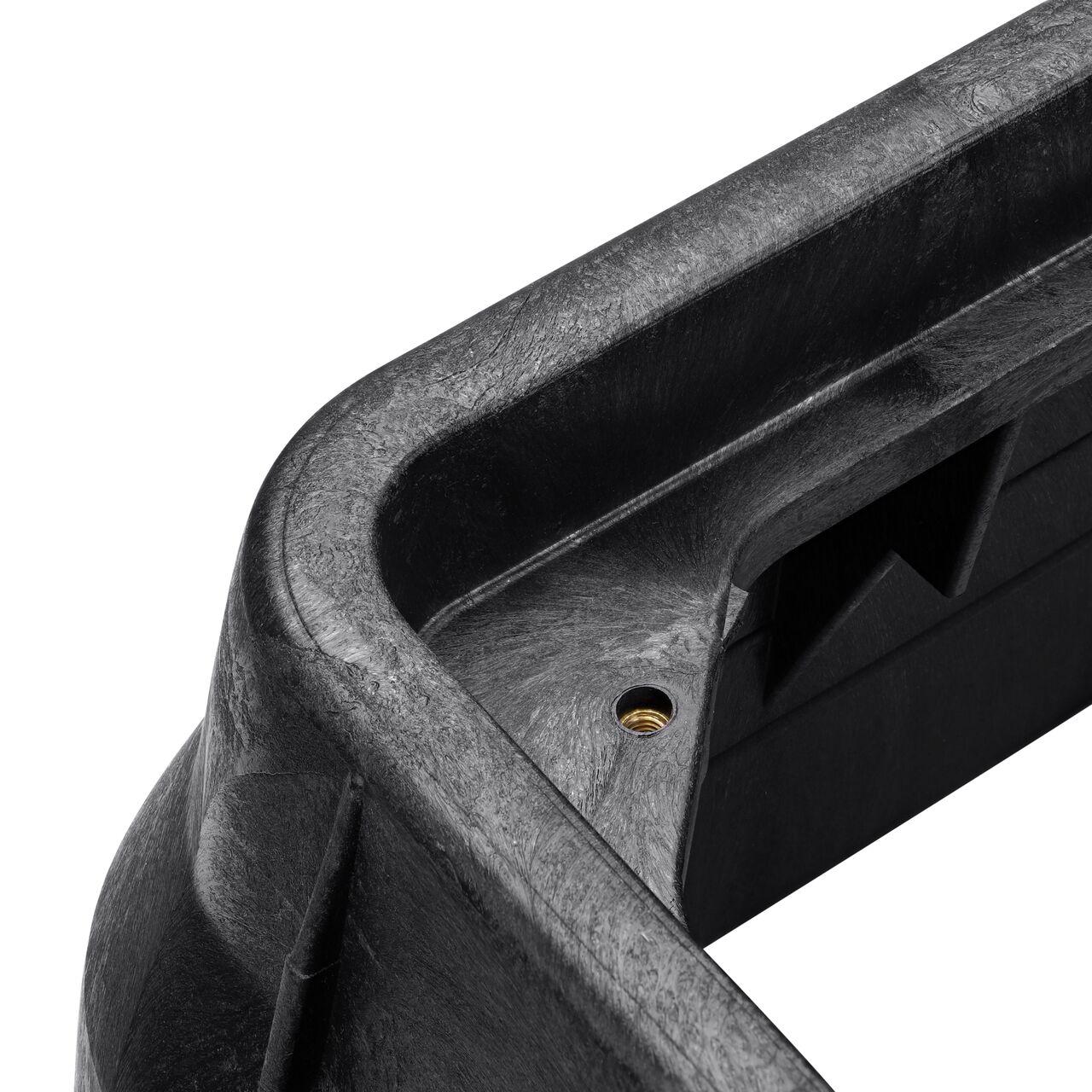 Closeup view on the bolt hole on the NDS black plastic 13 in. x 24 in. Rectangular Pro-Spec® Series Valve Box (NDS 325B)