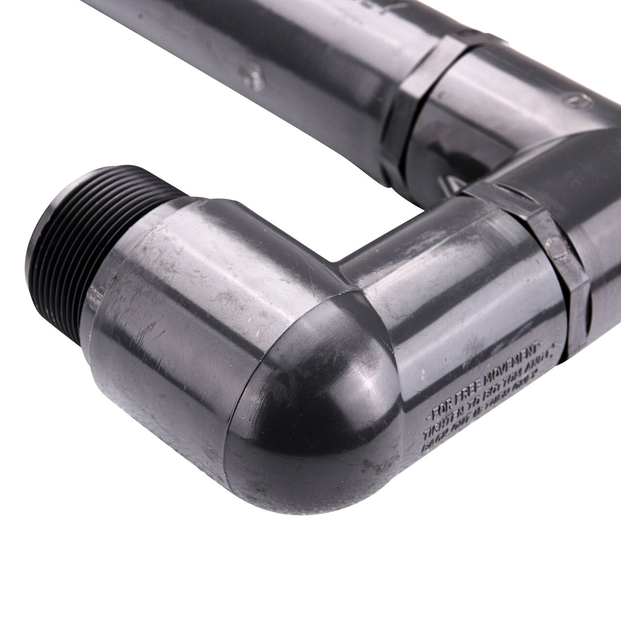 Closeup view of the 1-1/2 in. MPT end on NDS PVC Triple Swing Joints Assembly, Sch. 80 1-1/2 in. MPT that connects pipe for subsurface irrigation and sprinkler applications (NDS TSA-1500-TT)