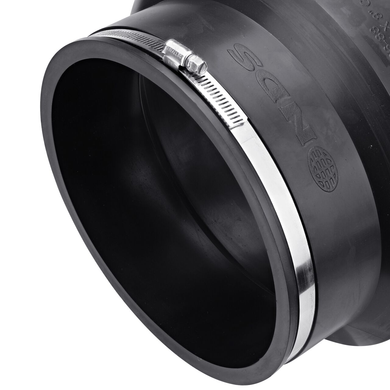Closeup view of the small end on the NDS 8 in. flex coupling for concrete pipe to cast iron or plastic pipe (NDS 06-88)