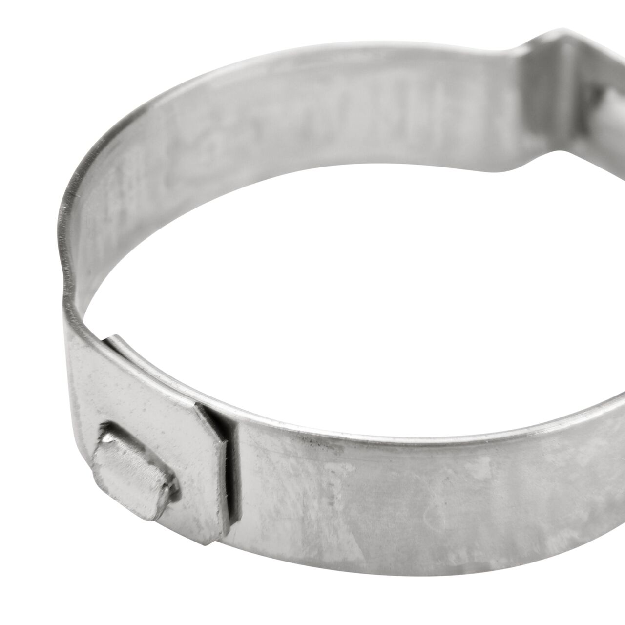 Closeup of NDS 271R Stainless Steel Pinch Clamp mechanical interlock that keeps clamp in place (NDS NC-155000-016)