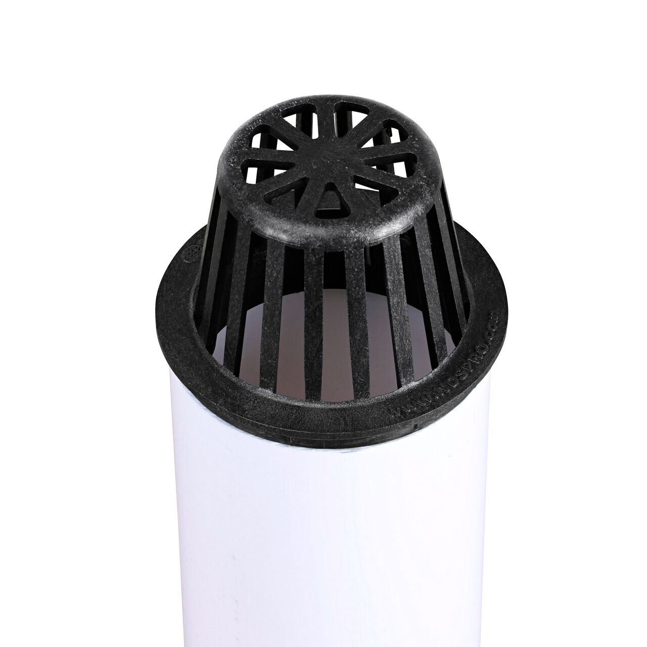 Bottom view of NDS  5 in. Pro Series Channel Drain featuring side ribs, stabilizing ribs, and built-in saw guide (NDS 864G*, NDS M864G, NDS 864GMTLRTL, NDS 864, NDS 800)