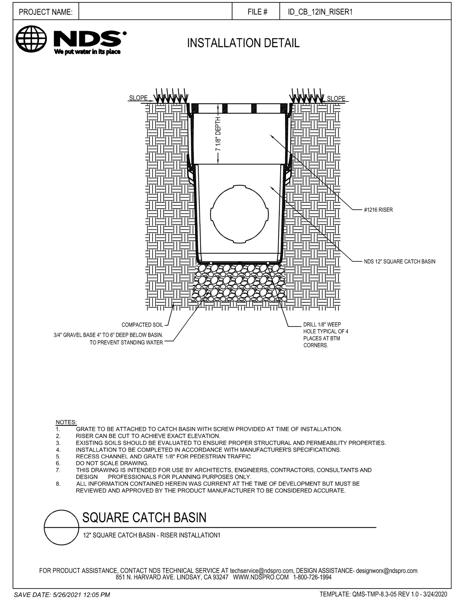NDS 12 in. Catch Basin Riser and Drain 1 Installation Detail