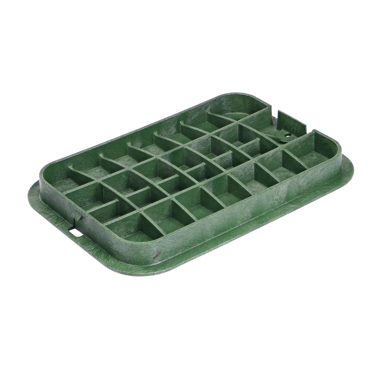 Bottom view of the reinforced ribs on the NDS 13 in. X 20 in. Green Water cover (NDS 318CW) that fits the NDS 13 in. X 20 in. Pro-Spec® Series Jumbo Valve Box