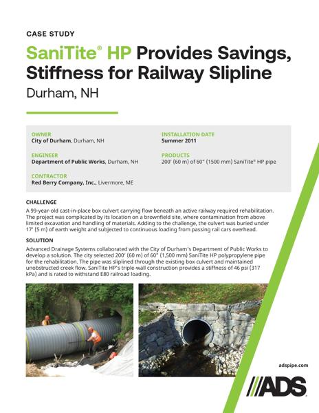 SaniTite HP Provides Savings, Stiffness for Railway Slipline