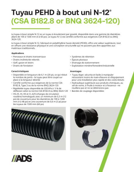 Tuyau a bout simple N-12 (CSA B182.8 ou BNQ 3624-120)