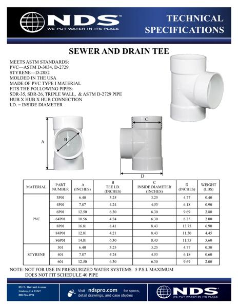 NDS S&D Tees Tech Spec