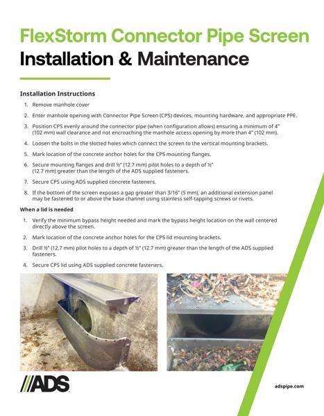 FlexStorm Connector Pipe Screen Installation and Maintenance Guide