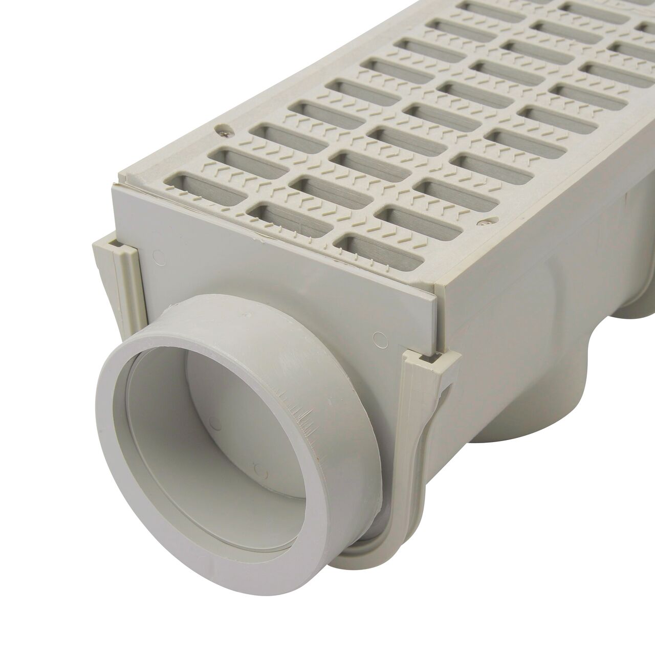 NDS 5 in. Pro Series End Cap/Outlet attaches to end of 5 in. Pro Series Channel Drain and connects to 3 in. Sewer and Drain Pipe & 4 in. Sewer and Drain Fittings (NDS 864G*, NDS M864G, NDS 800, NDS 814, NDS 813)