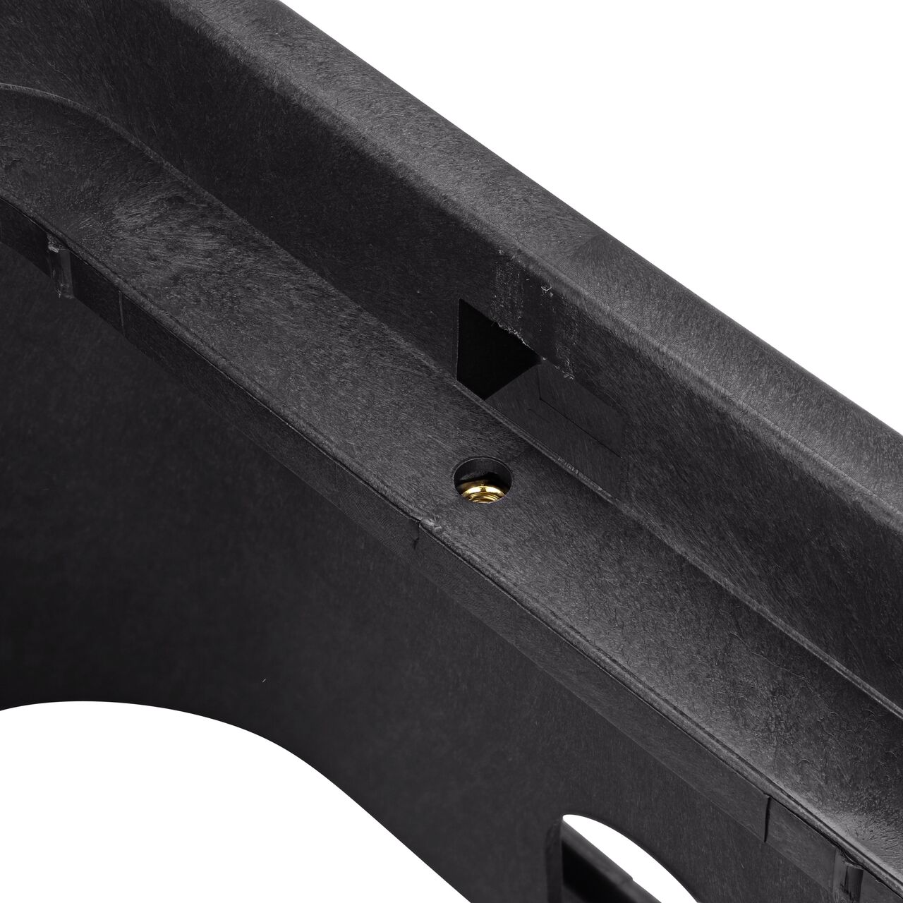 Closeup view on the bolt hole on the NDS Black plastic 13 X 20 in. Rectangular Standard Series Jumbo Valve Box (NDS 117B)