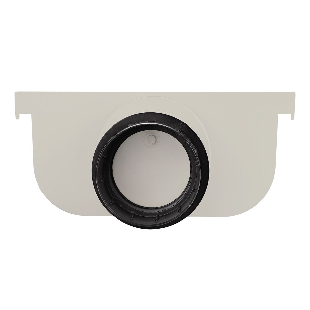 Side view with the opening of the NDS Light Gray 12 in. Pro Series Channel™ Drain End Cap/End Outlet (NDS 841) facing forward