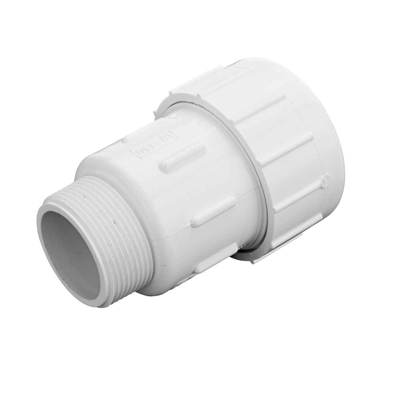 The NDS 1-1/2 in. PVC Compression Adapter IPS X MPT creates a leak-resistant connection between two pipes to direct flow one-way through the system (NDS CPA-1500)