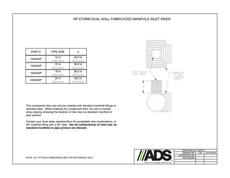 12"-24" Manifold Inlet Riser (HP Storm Manifolds Fittings Manual)