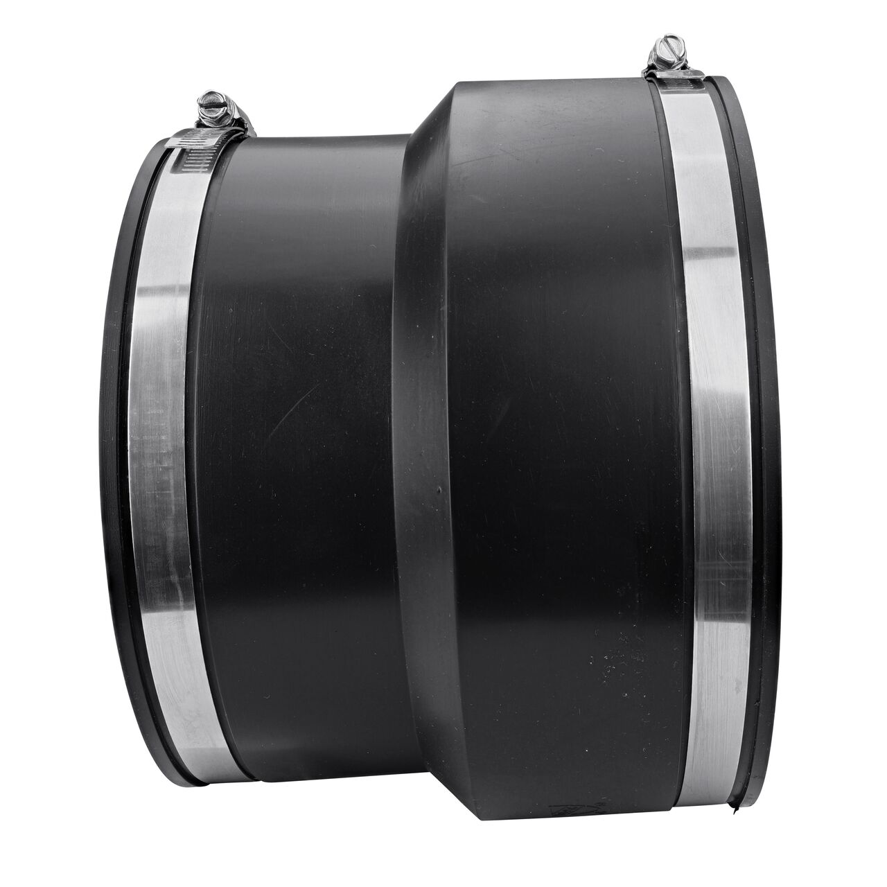 The NDS 6 in. flex coupling for clay pipe to cast iron or plastic pipe, in horizontal position, is made with material that flexes with normal earth movement (NDS 02-66)