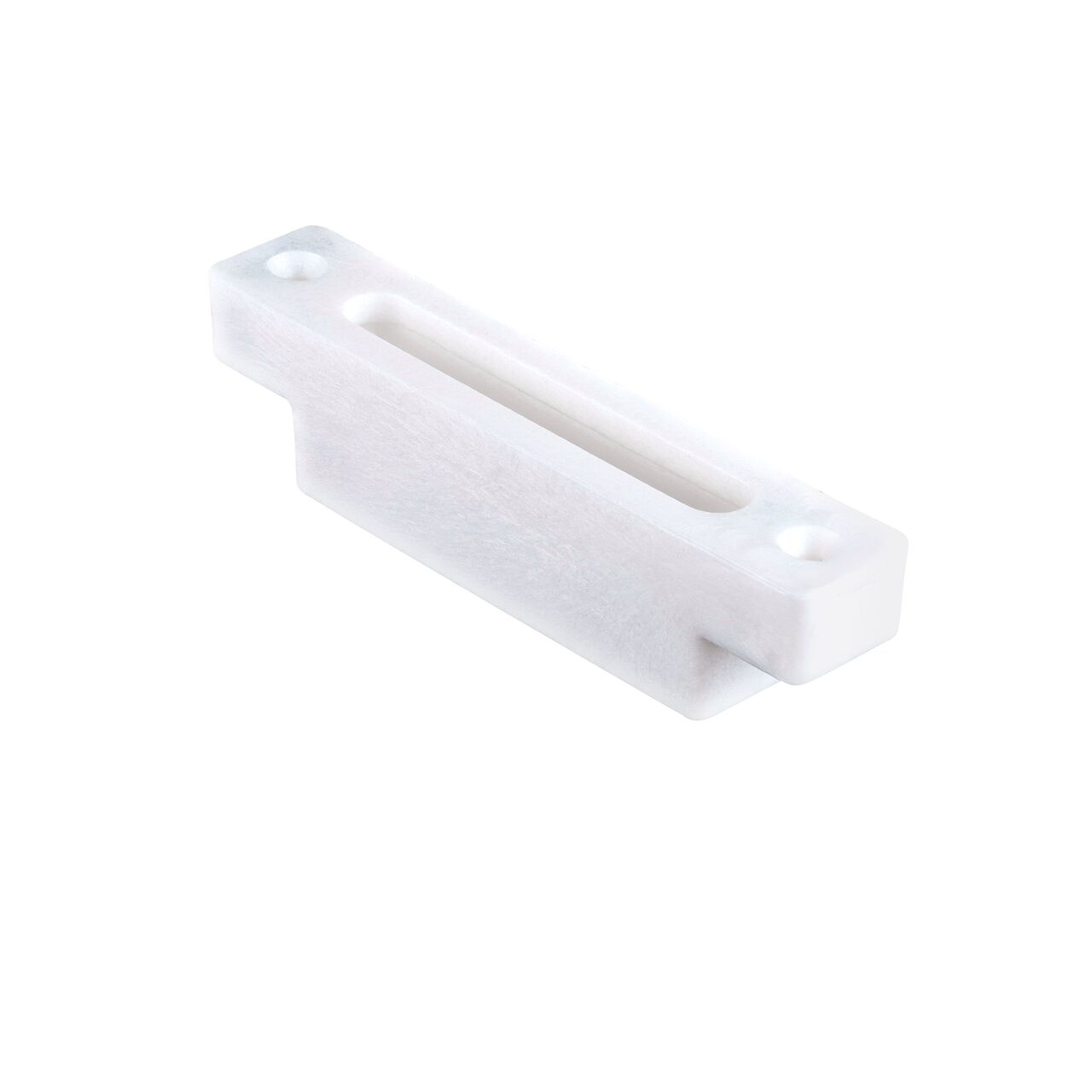 The White Slotted Plastic Dura Slope™ Channel Drain EZ-Track™ Radius Coupling Grate (NDS DS-660MG) fits on any Dura Slope Channel Drain EZ-Track Radius Coupling