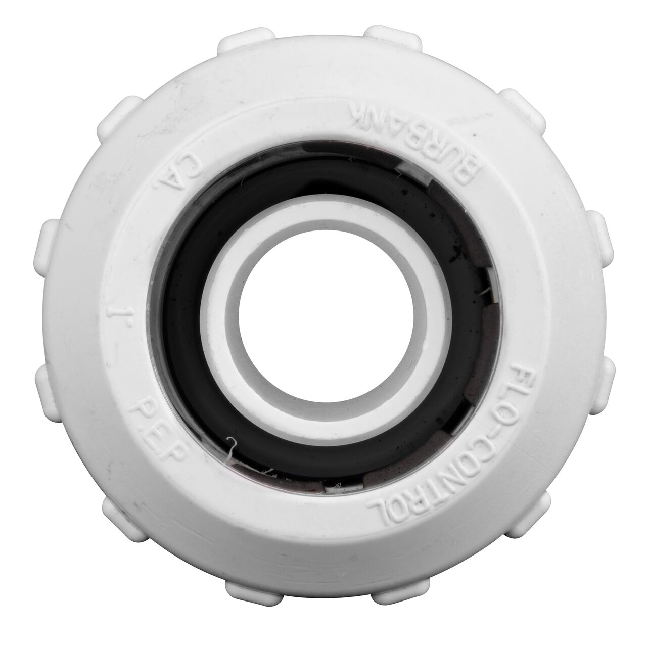 Front facing view showing the 1 inch PEP compression end of the NDS 1 in. Flo Lock PVC Gripper Adapter for PE Pipe (NDS 830-10)