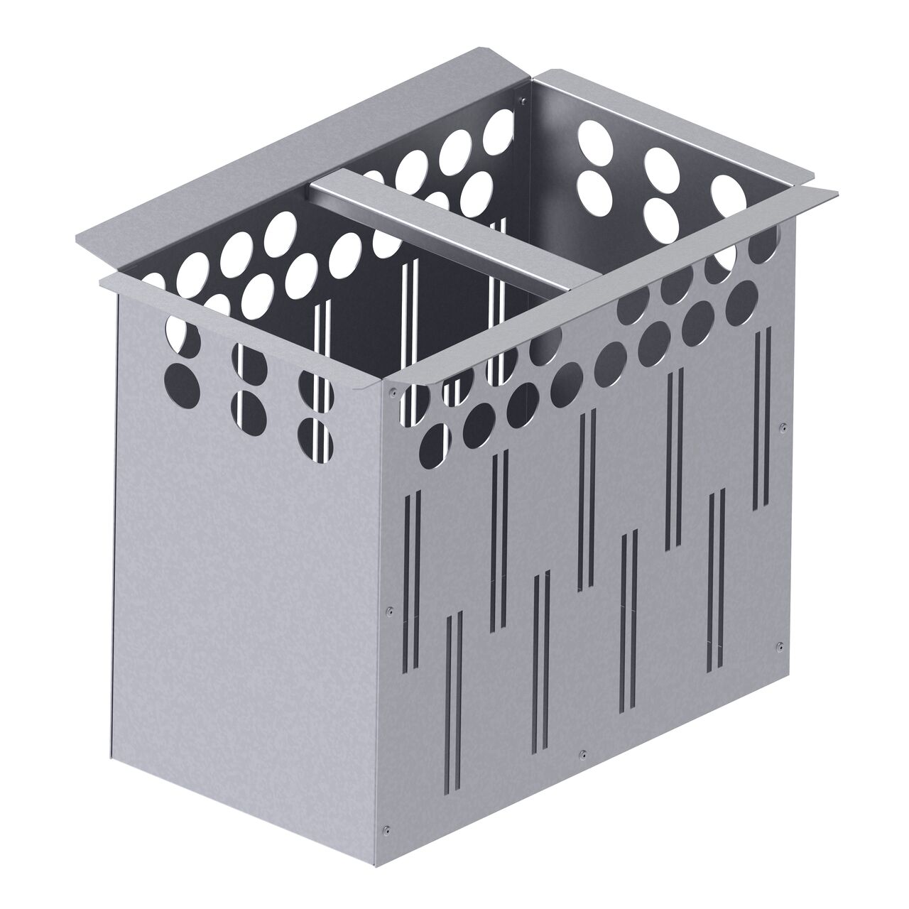 The BG-FILCOTEN® by NDS® 300 Trench Drain Plastic Trash Bucket (NDS 22213) works inside the BG-FILCOTEN® 300 Trench Drain Inline Catch Basin to strain water and block debris such as leaves, trash, and other solid waste from clogging the drain system