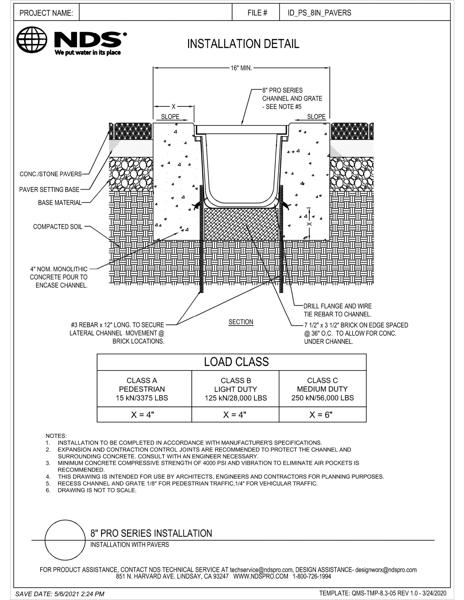 NDS 8 in. Pro Series™ Channel Drains & Grates Pavers Installation Details