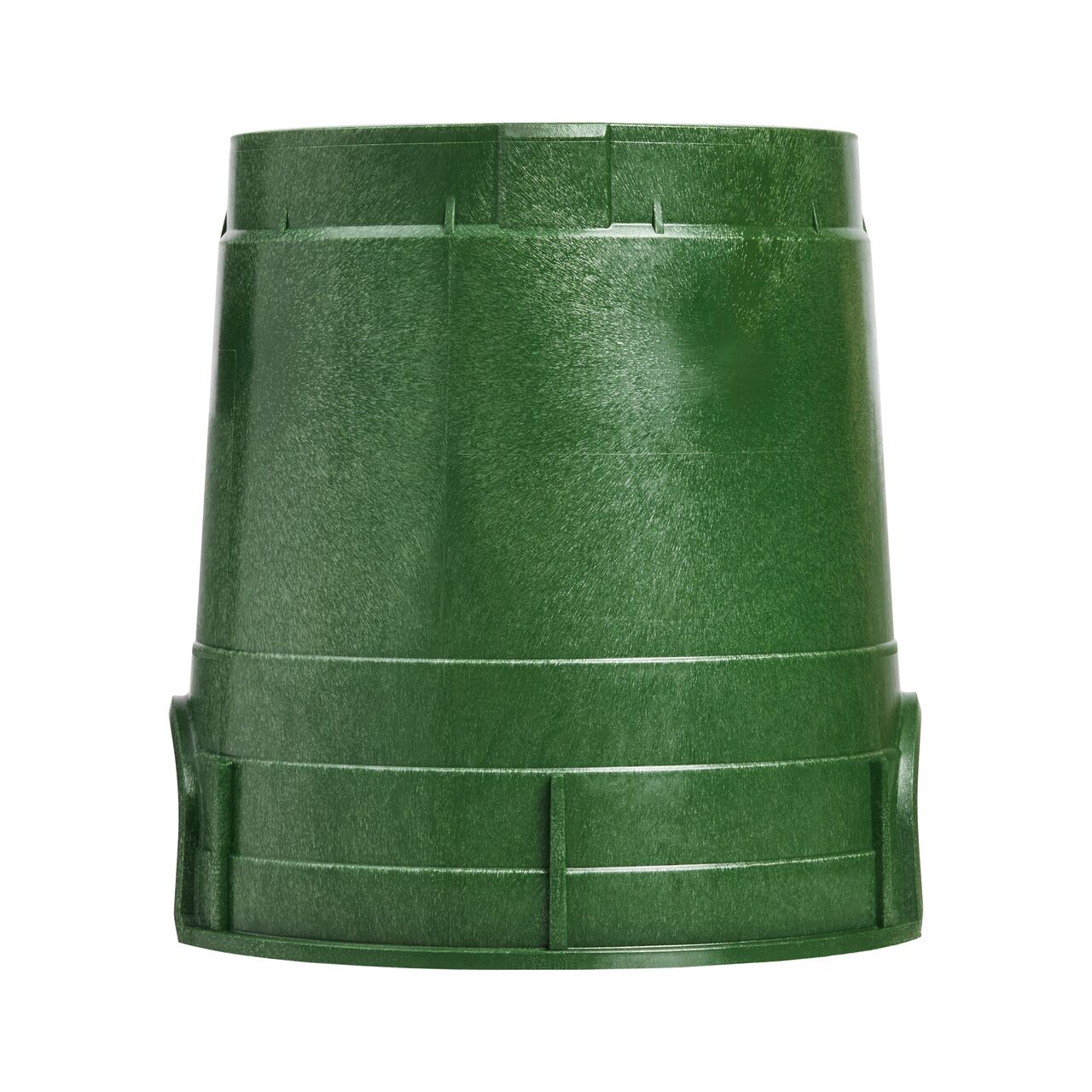 Side view of the non pipe hole side on the NDS Green plastic 6 in. Round Standard Series Valve Box (NDS 2108B)