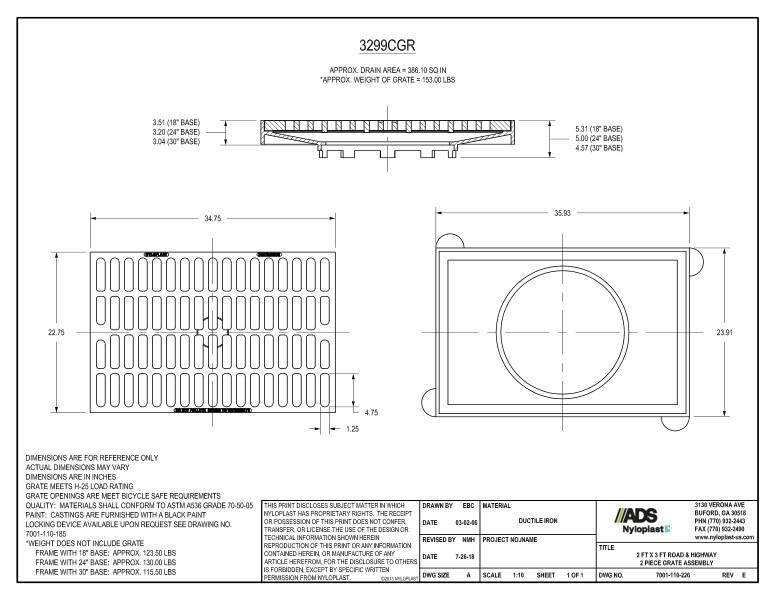 2' x 3' Road & Highway 2 Piece Grate Assembly Nyloplast Detail