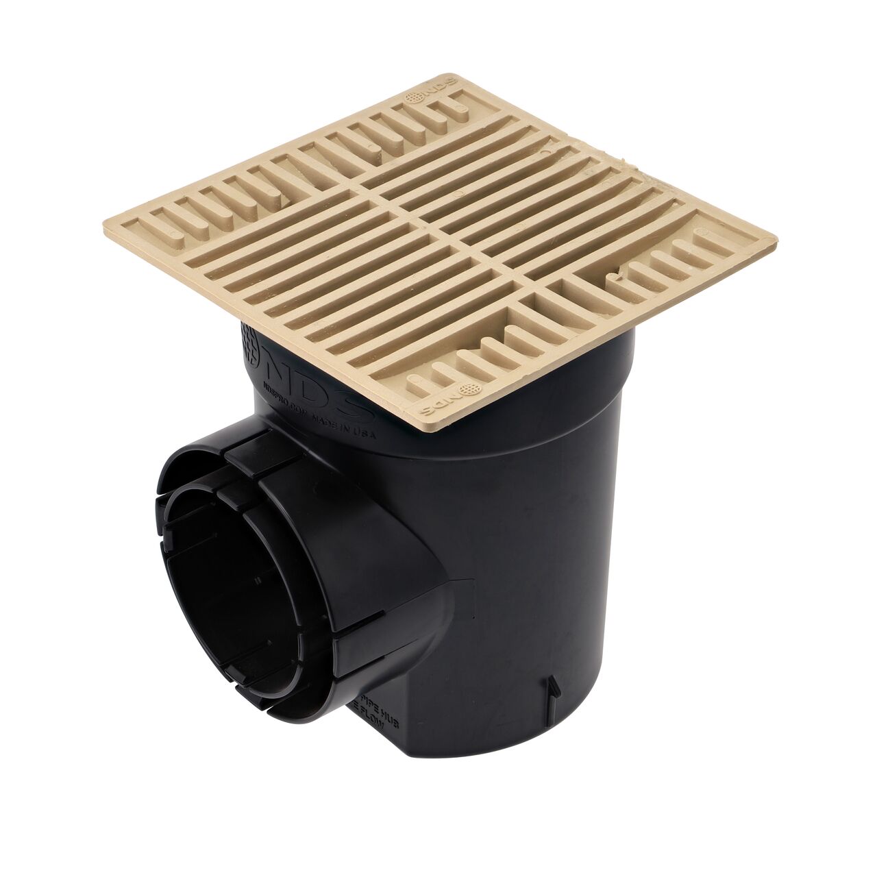 The NDS 8 in. Sand Square Grate installed on 6 in. Round Spee-D Catch Basin (NDS 883S, NDS 101)