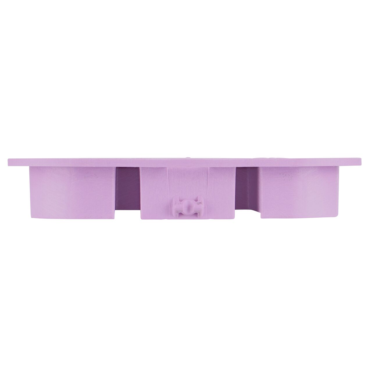 The NDS 14 X 19 in. Rectangular Pro-Spec® Series Purple Reclaimed Water Valve Box Cover (NDS 313CR) is an overlapping lid shown here from the side, that prevents dirt and debris from entering the valve box
