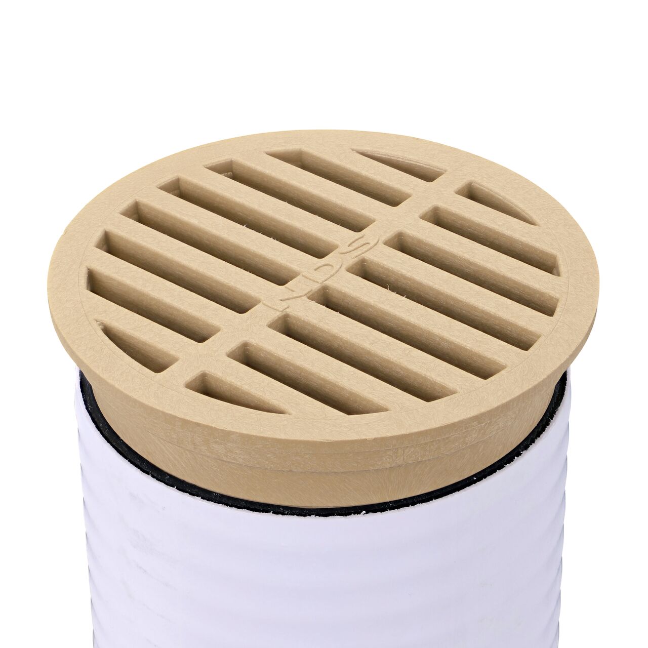 NDS Sand 4 in. Round Grate attached to a 4 in. Triple Wall Pipe (NDS 13S )