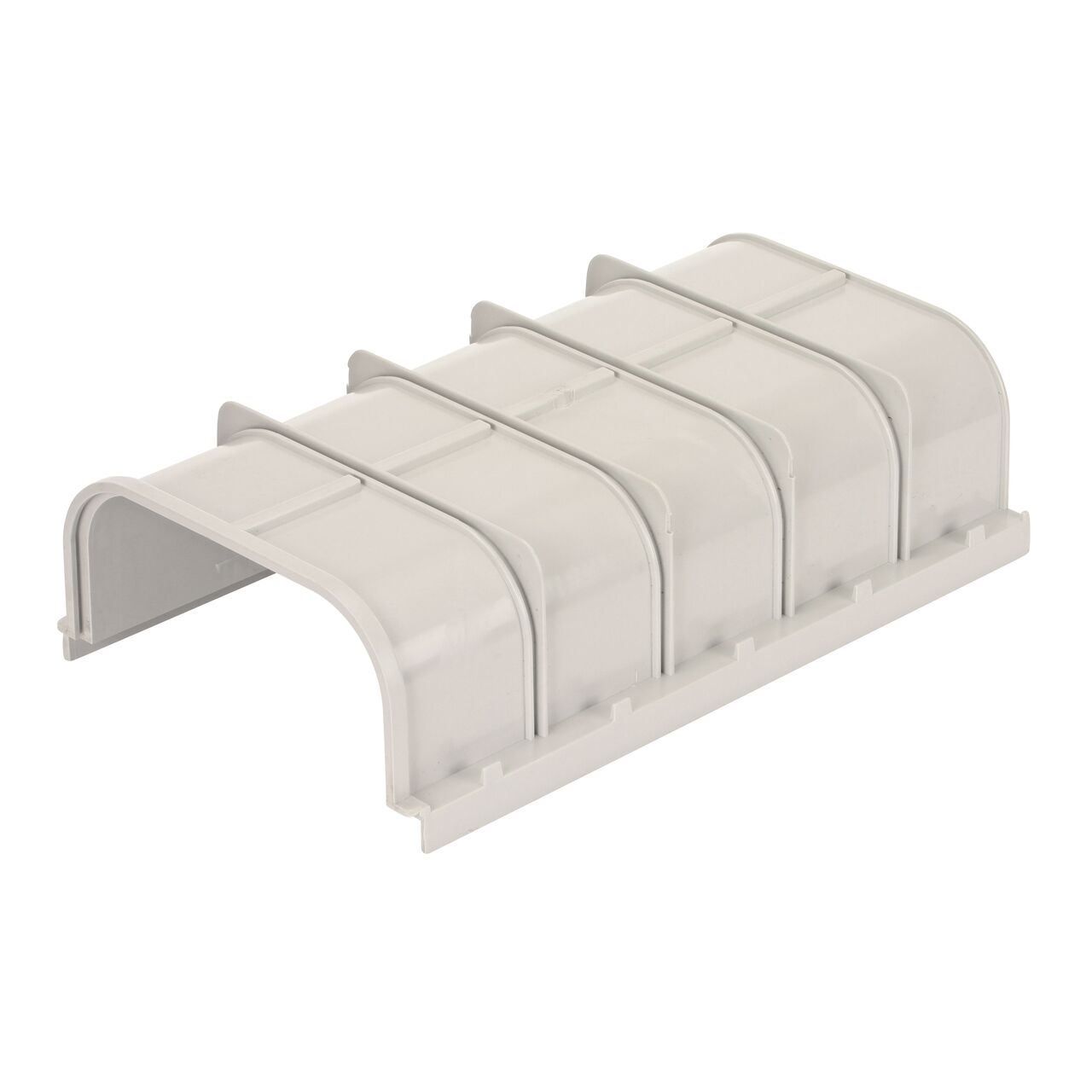 Bottom view of 12 in. Pro Series Channel Drain, Shallow Profile, featuring extended side ribs, rebar tie clips for easier installation
