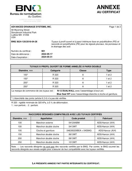 BNQ 3624-120 Smooth Inside Wall Polyethylene Pipe and Fittings ANNEX
