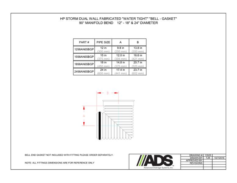 12"-18" & 24" WT Bell-Gasket 90° Manifold Bend (HP Storm Manifolds Fittings Manual)